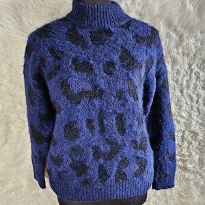 Kate Spade Women's Blue & Black Alpaca & Wool Blend Fuzzy Sweater Size S